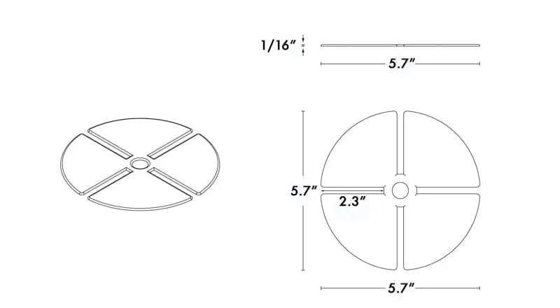 1/16" Rubber Shim for SkyJack Pedestals Dimension Drawing